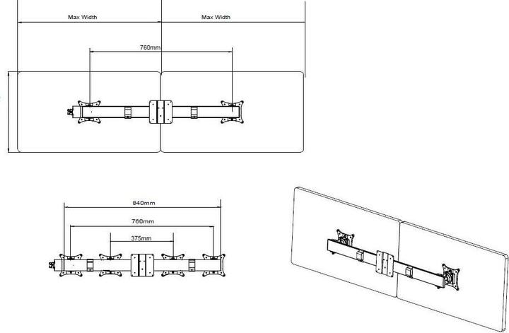 Image du produit Multibrackets Bras de levage à gaz de table + traverse Duo (Tables, 32", 10 kg)