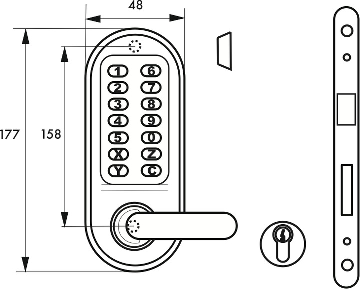 Actual product image Thirard Mechanical combination lock for mortise lock for interior doors, 7 mm square, matt chrome-plated