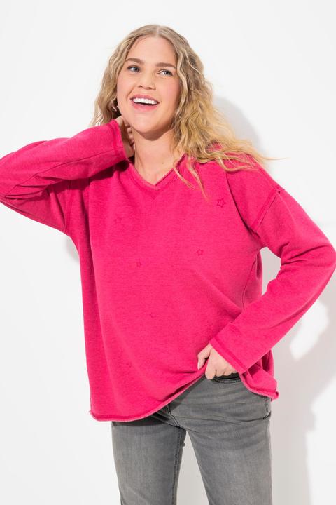 Produktbild Ulla Popken Sweatshirt, Flocksterne, Oversized, V-Ausschnitt, Langarm (54)