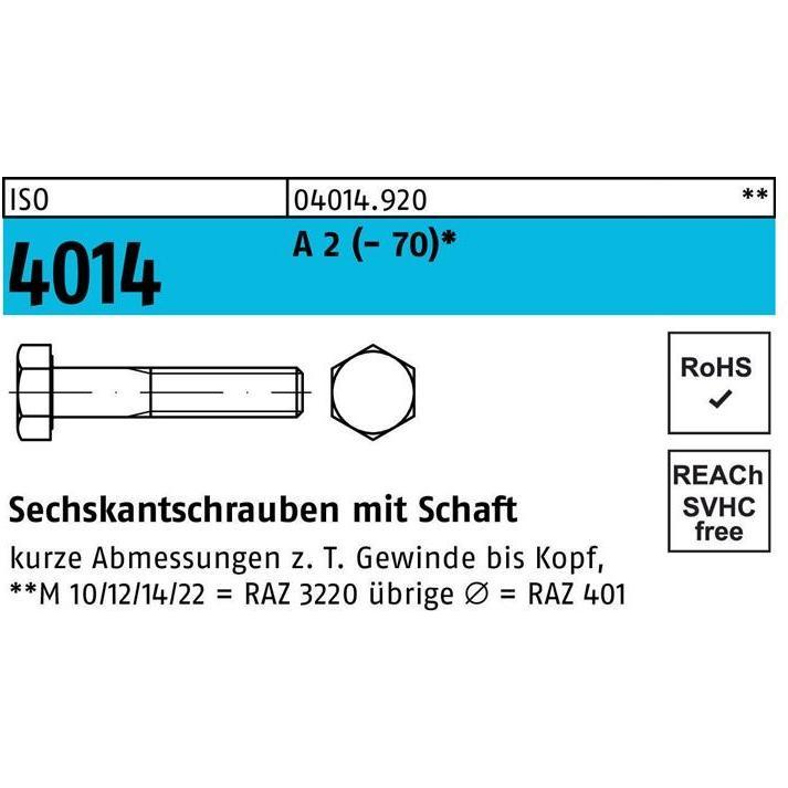 Schrauben, Sechskantschraube DIN 931 m.Schaft M 6 x 40 A 2 (- 70) (100 Schrauben pro Stück)