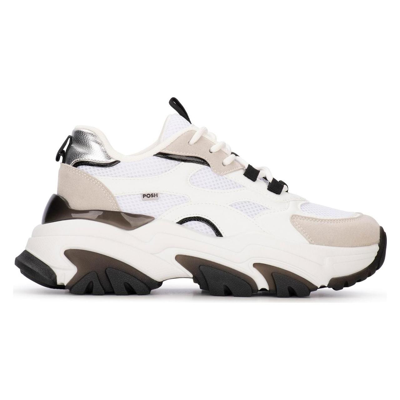 Poelman, Vrouwen, Sneakers, Posh By Polly Dames Sneakers - Grijs Met Combinatie - 36, Grijs, Wit, Zwart, (36)