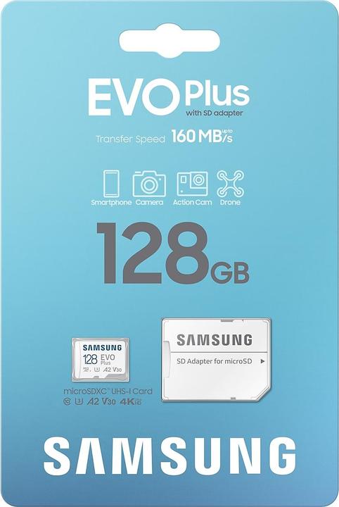 Actual product image Samsung EVO Plus (128 GB, microSDXC, U3, UHS-I)
