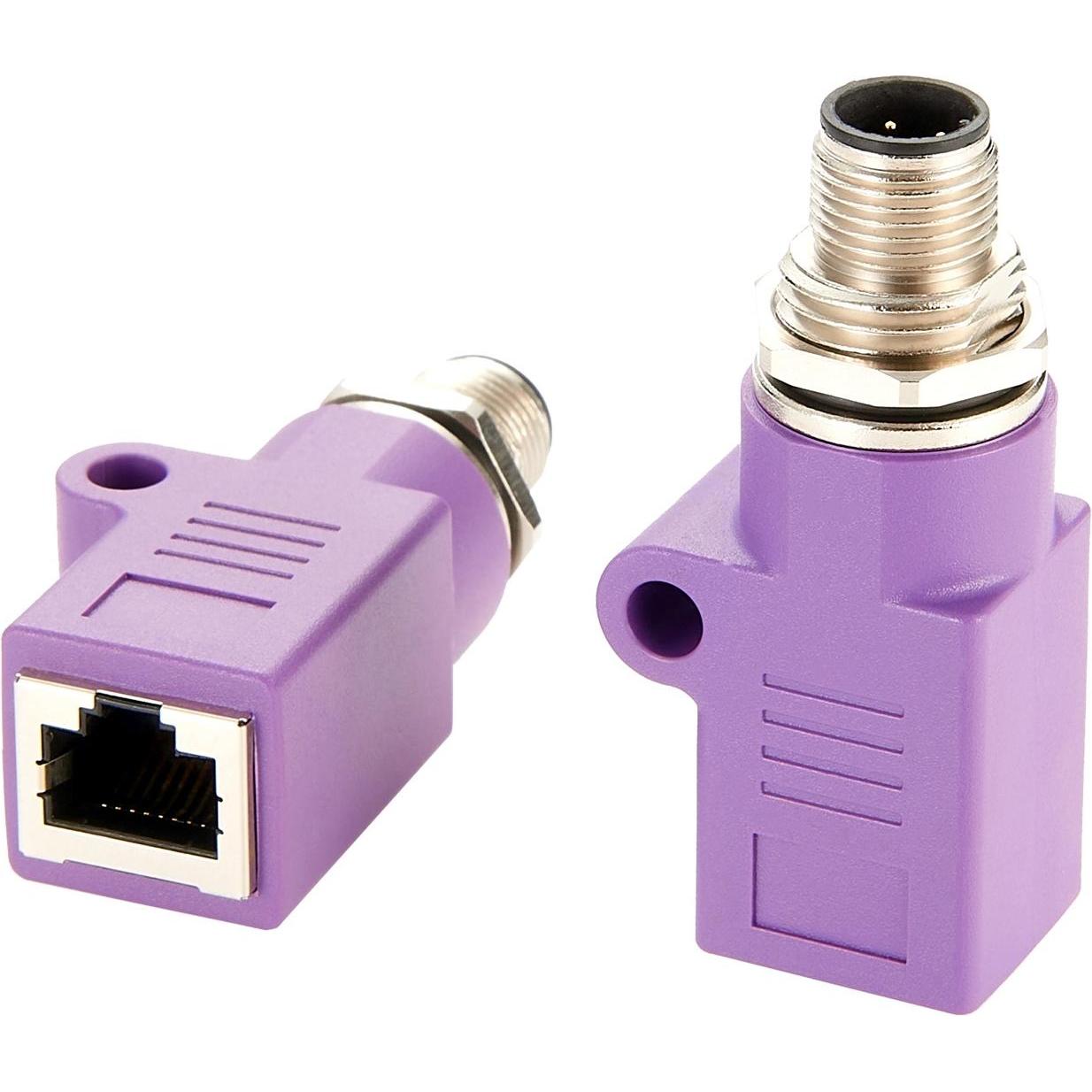 Exsys Adapter M12 D-code ST - RJ45 BU (RJ45 (1x)), Netzwerkadapter, Violett