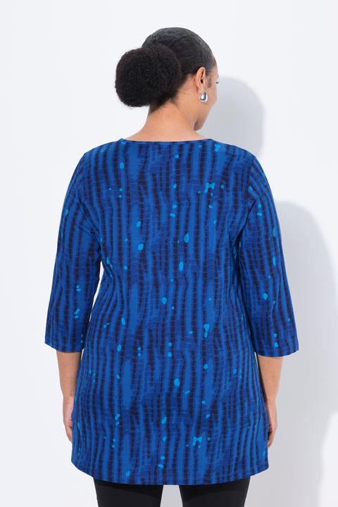Produktbild Ulla Popken Longshirt, Batikmuster, A-Linie, V-Ausschnitt, 3/4-Arm (56)