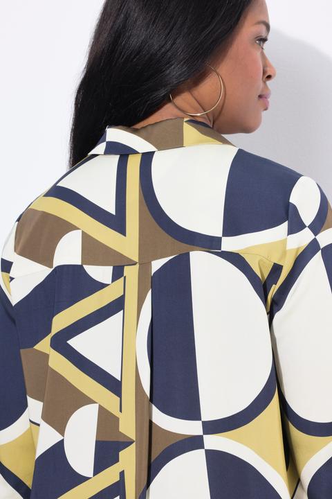 Image du produit Ulla Popken Tunique en satin, imprimé graphique, manches 3/4 et col chemise (46, 48)