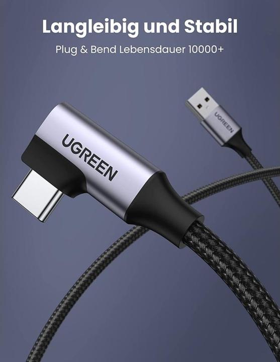 Image du produit Ugreen Angle cable USB to USB-C US385, 3A, 1m (black) (1 m, USB 3.1, 15 W)