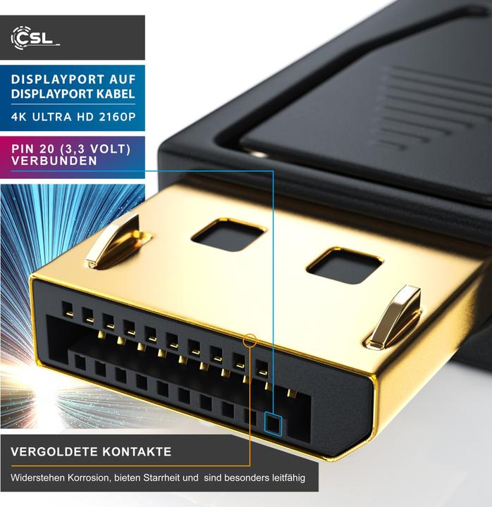 Image du produit CSL Câble DisplayPort 4k 60Hz Ultra HD - DisplayPort 1.2 vers DP 4K 1.2 y compris le transfert audio (5 m, DisplayPort, 1.2)