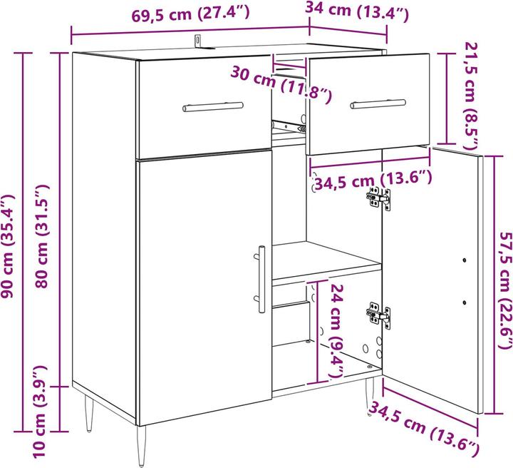 Image du produit vidaXL Sideboard-Aufbewahrung (34 x 69.50 x 90 cm)