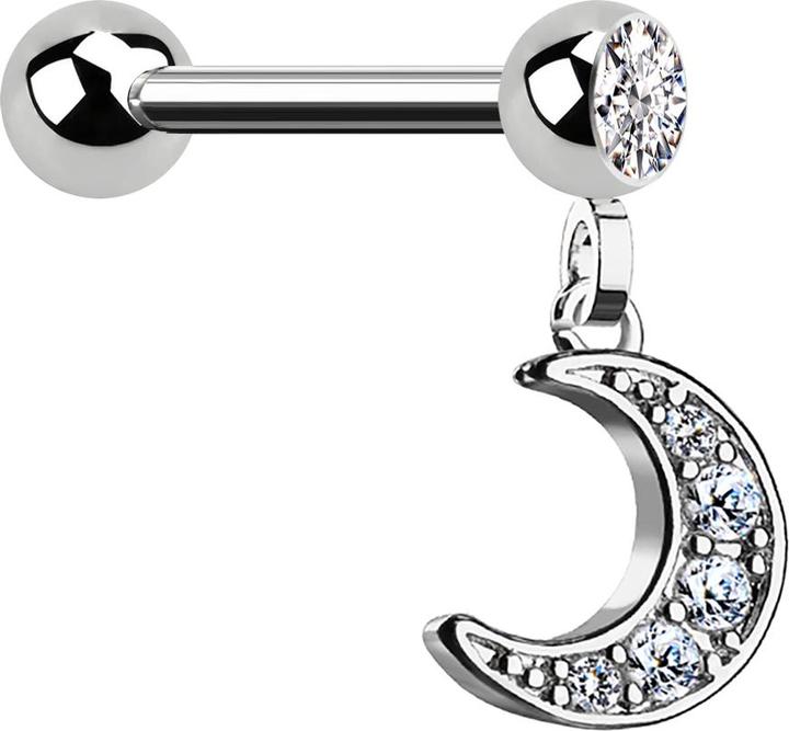 Produktbild Star Piercing Micro Barbell silber mit Kugel und Anhänger Halbmond (Chirurgenstahl 316L, Messing)