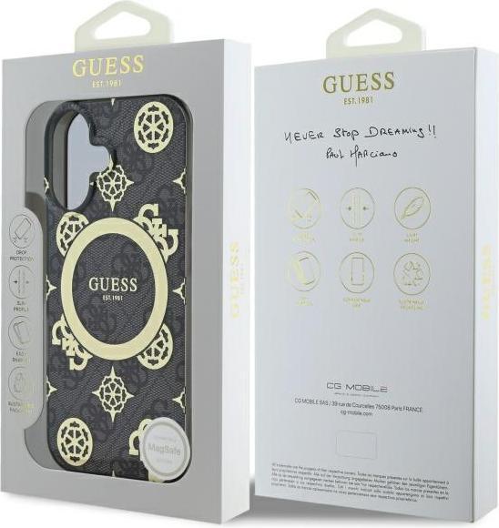Actual product image Guess GUHMP16SH4PYEEK iPhone 16 6.1" czarny/black hardcase IML Peony On 4G Background MagSafe (Apple iPhone 16)