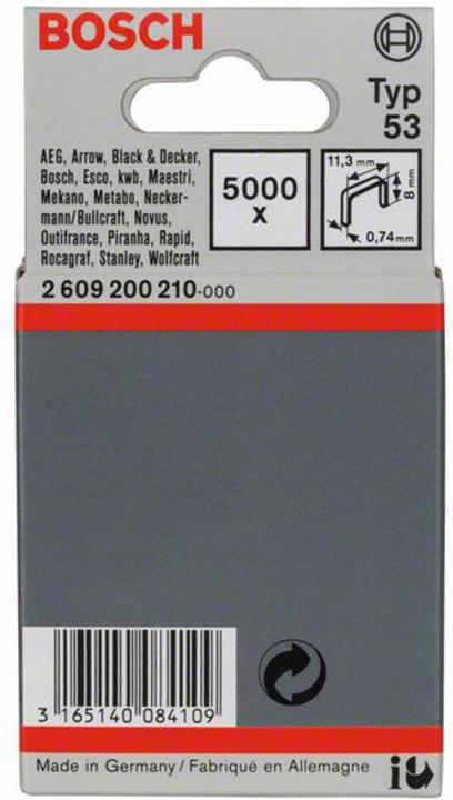 Produktbild Bosch Professional Zubehör Feindrahtklammer Typ 53, 11,4 x 0,74 x 8 mm, 5000er-Pack