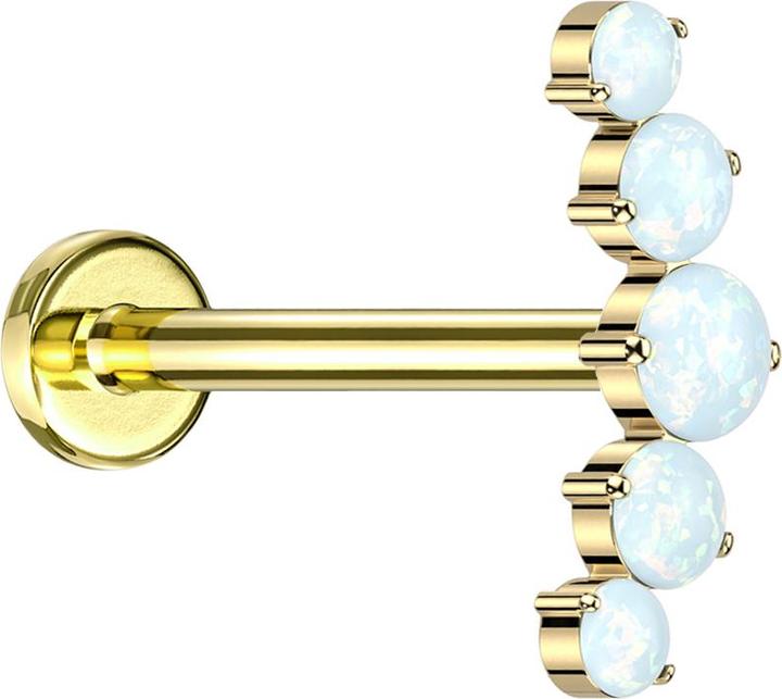 Actual product image Star Piercing Micro labret internal thread gold-plated curved silver five opals white (without brass, Titanium G23)