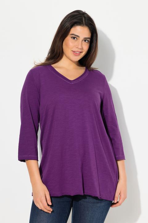 Produktbild Ulla Popken Shirt, Metallic-Nähte, V-Ausschnitt, 3/4-Arm (42, 44)