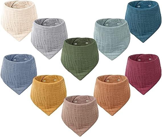 Milkii 10-er Pack Baby Bandana Halstücher aus Musselin-Baumwolle (30 cm, 27 cm)