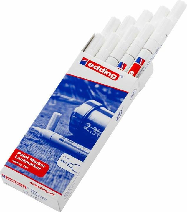 Actual product image Edding Paintmarker ® 751 permanent hvid round spids 1-2 mm - (10 pcs.) (10 x)
