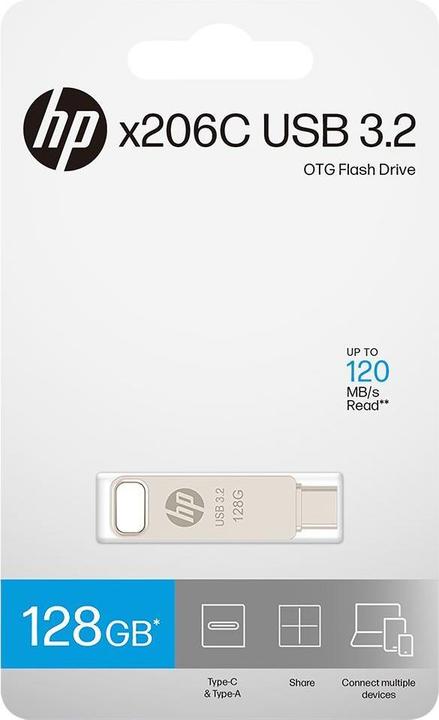 Actual product image HP 128GB x206c OTG Type-C Metal Flash Drive (128 GB, USB-A, USB-C)