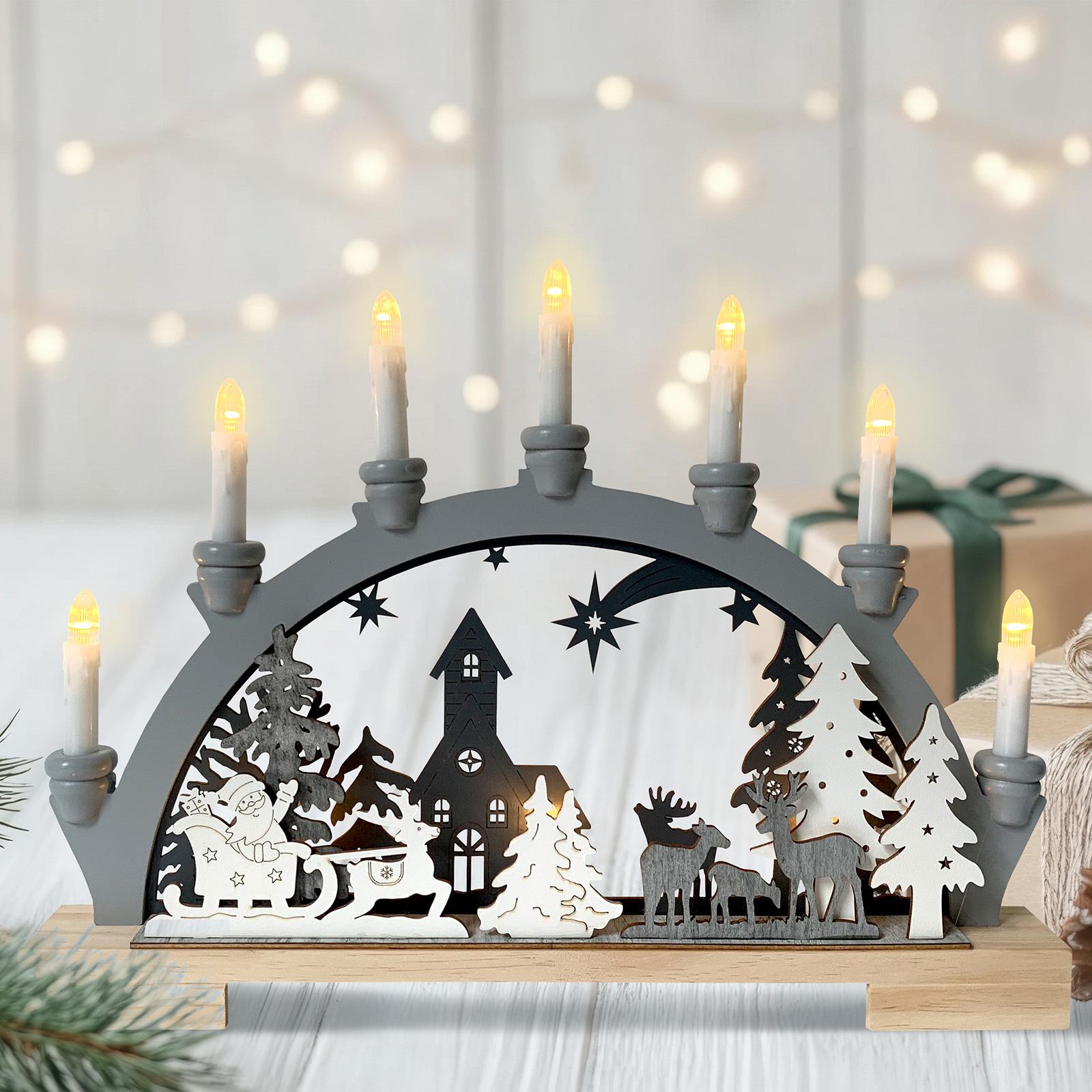 Thumbnail - HTI-Living, Weihnachtsbeleuchtung, Leuchtbogen Weihnachtsschlitten Grau