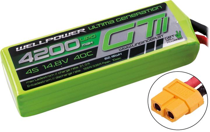 Actual product image Wellpower LIPO AKKU ULTIMA GT II 4200 MAH / 14,8 Volt 4S 40/80C CH5/8 XT-60 (14.80 V, 4200 mAh)