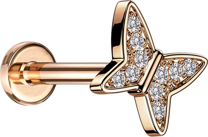 Immagine prodotto Star Piercing Micro Labret filo interno oro rosa farfalla cristalli argento (Ottone, Acciaio chirurgico 316L)
