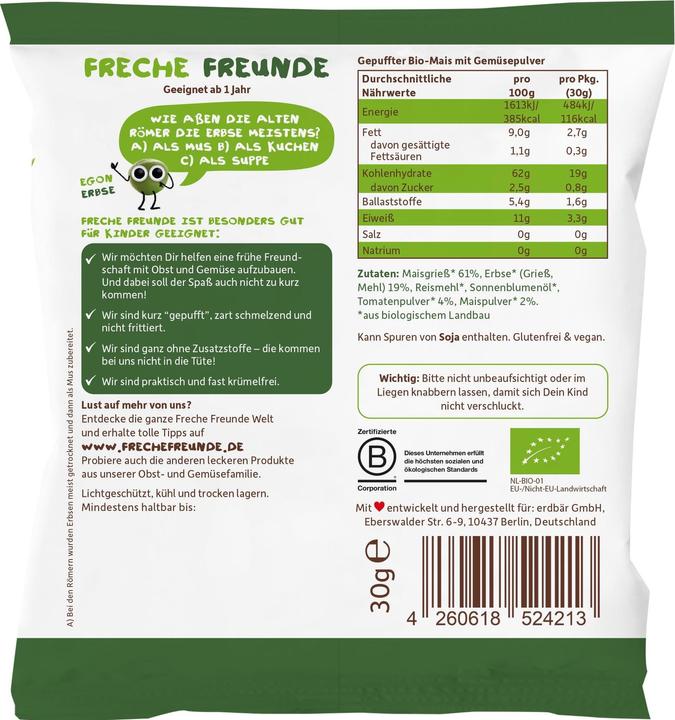 Nutritional values and ingredients Freche Freunde Crispy sticks (30 g)