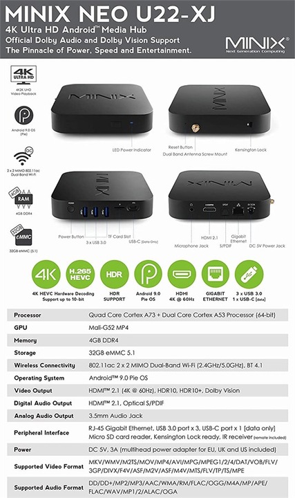 Actual product image Minix NEO U22-XJ (4 GB, Android 9.0 (Pie))