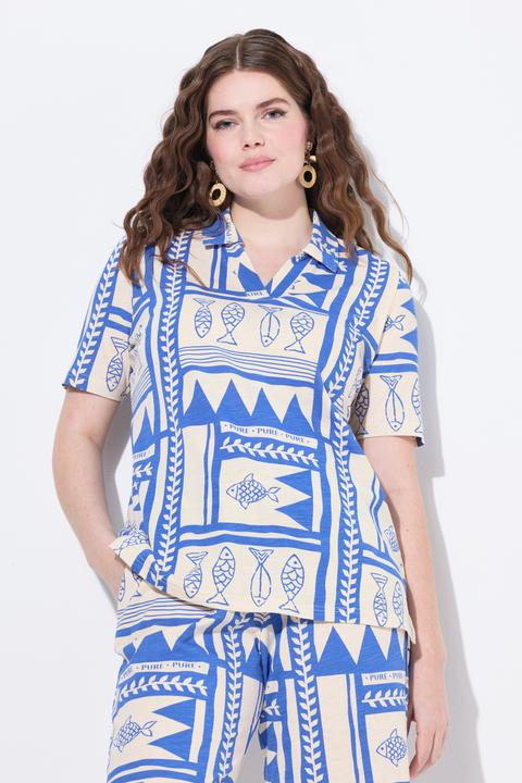Immagine prodotto Ulla Popken Maglia polo in cotone biologico con pesci e mezze maniche (56)