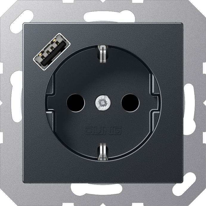 JUNG, Steckdose, A1520-18AANM m.USB Typ A Steckdose SCHUKO