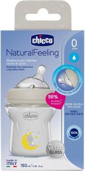 Actual product image Chicco Baby Bottle NATURAL FEELING Glass Teat Silicone Slow Flow UNI 0m+ (150 ml)