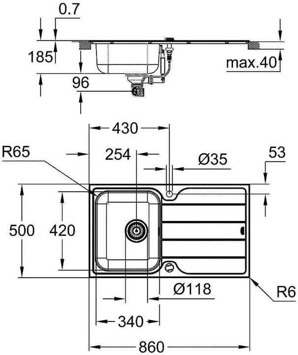 Actual product image Grohe K500 Edelstahlspüle mit Abtropffläche (Top-mounted sink, 48.20 cm, 84.20 cm)
