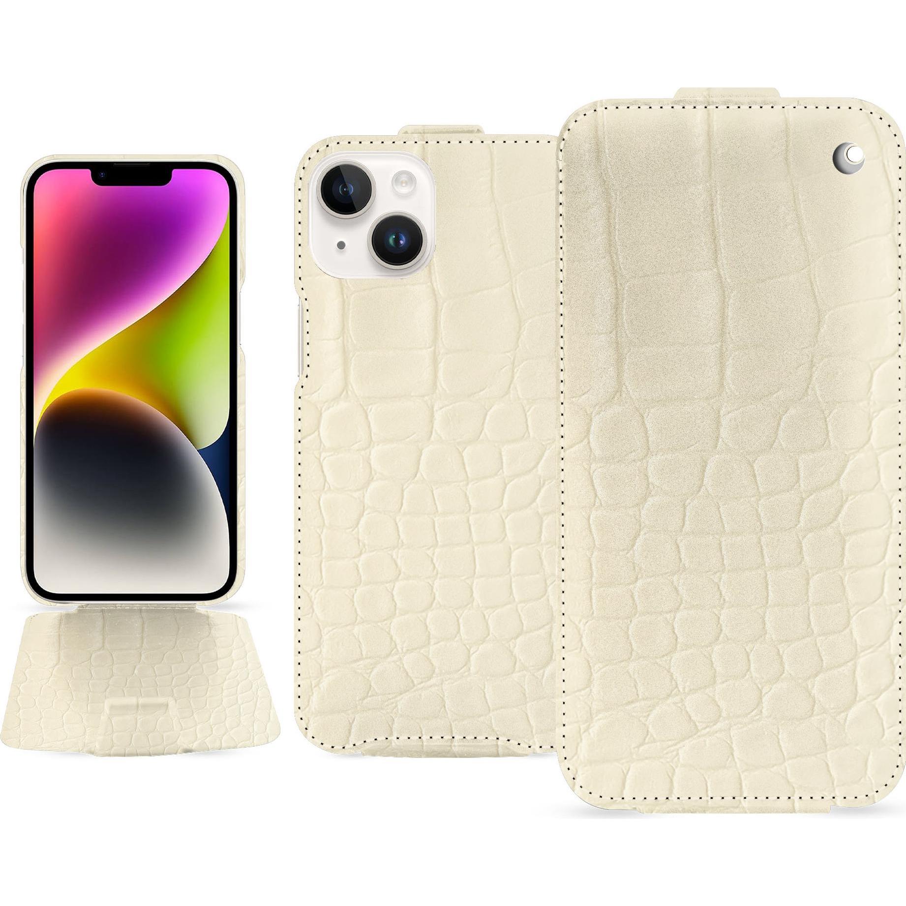 Noreve Lederschutzhülle vertikal (Apple iPhone 15 Plus), Smartphone Hülle, Beige
