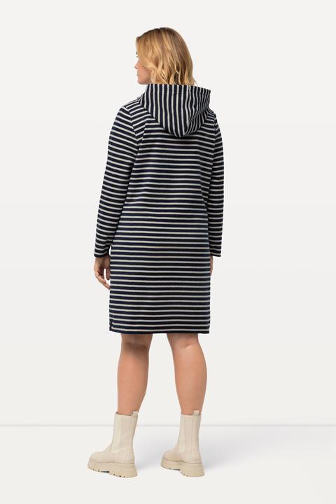 Image du produit Ulla Popken Robe en molleton à rayures, capuche et manches longues, col en V (46, 48)
