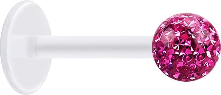 Produktbild Star Piercing Micro Labret transparent mit Kristallkugel pink und Epoxy Schutzschicht (Kunststoff, Chirurgenstahl 316L, ohne Messing)