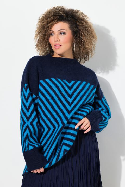 Produktbild Ulla Popken Pullover, grafisches Muster, Stehkragen, Langarm (58)