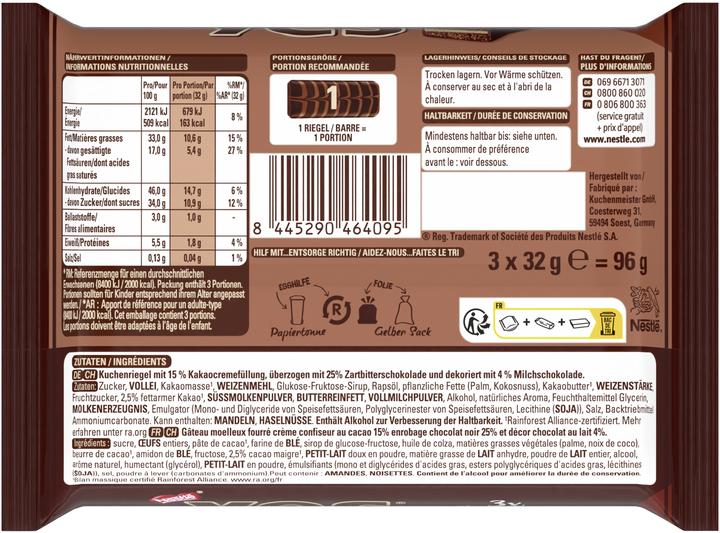 Valeurs nutritives et ingrédients Nestlé Yes Cacao (96 g)