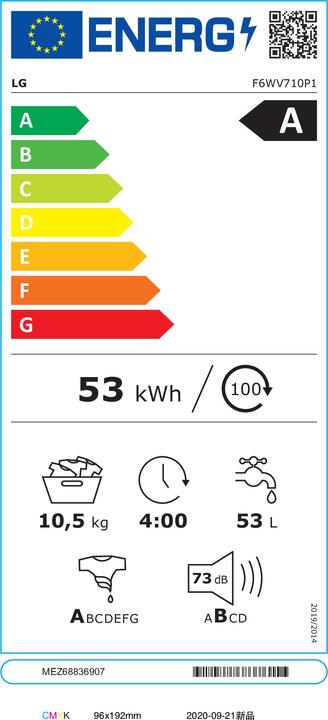 Etichetta energetica LG F6WV710P1 Lavatrice Freestanding Front Loader A (10.50 kg, A sinistra)