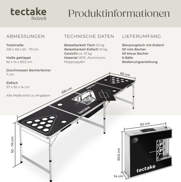 Produktbild tectake Bierpongtisch (2 Spieler)