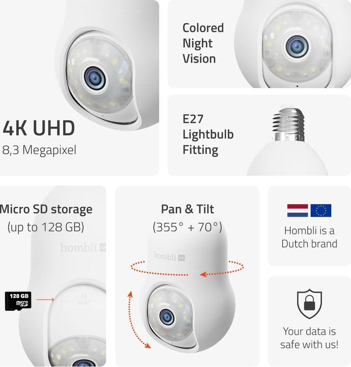 Actual product image Hombli Bulb Cam (3840 x 2160 pixels)