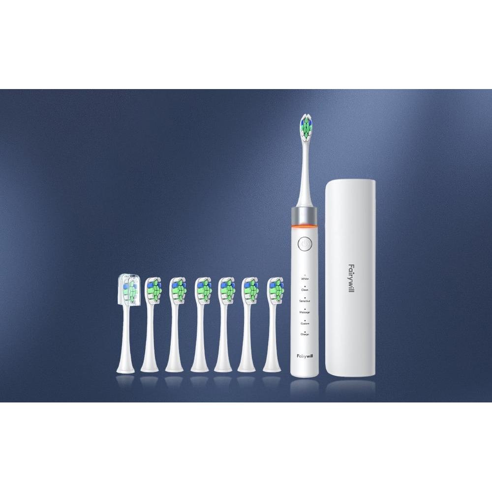 Thumbnail - Fairywill, Elektrische Zahnbürste, FW-P80 sonic toothbrush with tip set and case (White) (Schallzahnbürste)