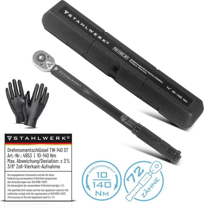 Produktbild Stahlwerk Drehmomentschlüssel TW-140 ST 10-140 Nm 3/8“ Zoll Umschaltknarre (3/8", 10 Nm, 140 Nm)