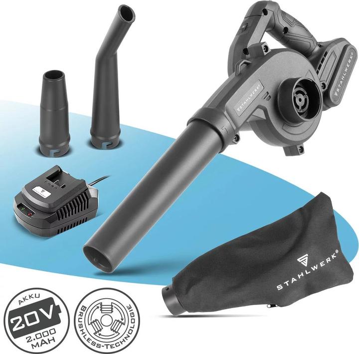 Produktbild Stahlwerk Mini Akku Gebläse MAG-20 ST - 20 Volt Akku-Laubbläser mit 2Ah, Tragbares Universalgebläse (Akkubetrieb, Laubbläser, Laubsauger)