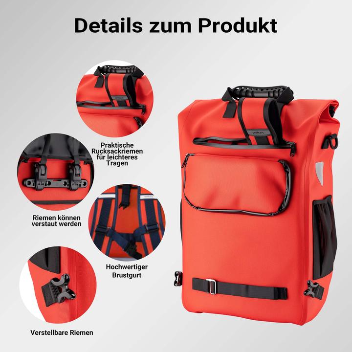 Produktbild Wiltec Gepäckträgertasche rot 20l Fahrradtasche Rucksack Gepäcktasche (20 l, Gepäckträgertasche)