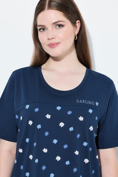 Image du produit Ulla Popken Pyjama 2 pièces, pantalon + haut à fleurs avec broderie, décolleté rond et manches courtes (42, 44)