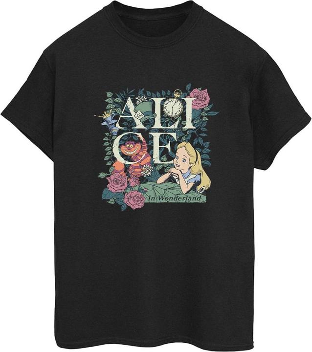 Actual product image Disney Womens/Ladies Alice In Wonderland Leafy Garden Cotton Boyfriend T-Shirt (4XL)