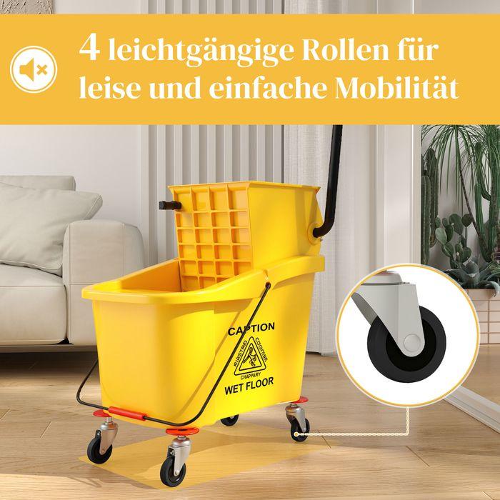 Immagine prodotto Swisshandel24 Putzwagen Reinigungswagen 36 Liter Eimer mit Presse, Mopp und Griff Gelb (1 pz.)