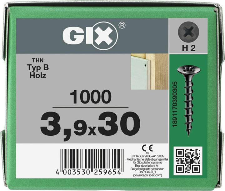 Actual product image Spax Gix-B Trumpet Head H2 Coarse Thread Phosphated (1000 Screws per piece)
