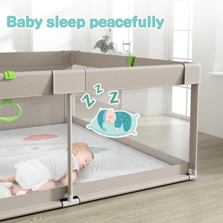 Actual product image Uanlauo Laufstall mit Spielmatte und Reissverschlusstür (150 x 150 x 66 cm)