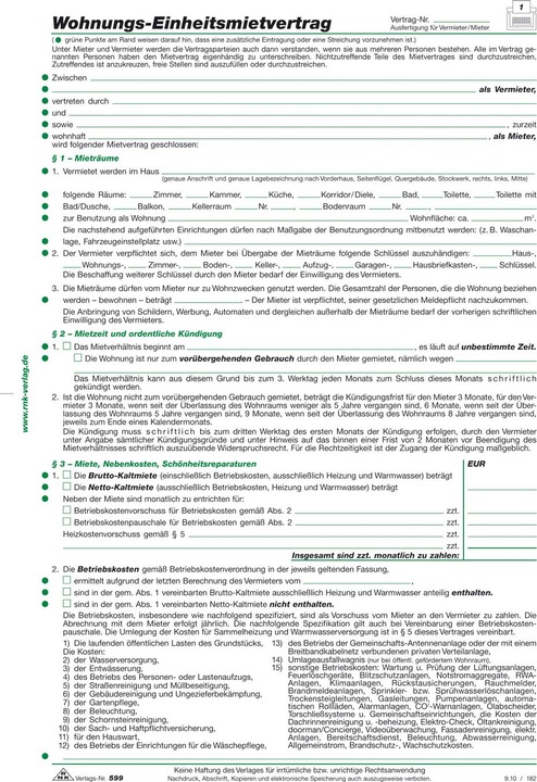 Produktbild Rnk 10 RNK-Verlag 599/10 Mietverträge für Wohnungen (4 x)