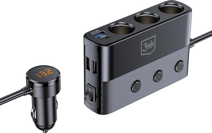 Image du produit 3MK Rozdzielacz Car Power Splitter 120W PD QC PPS 3xUSB-A 1xUSB-C 3xDC czarny