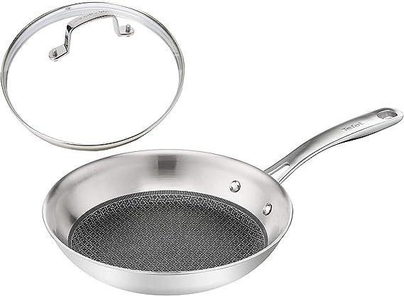 Actual product image Tefal Stainless Steel Frying Pan 28cm with Jamie Oliver Glass Lid E49706 / B98897 (28 cm, Frying pan)