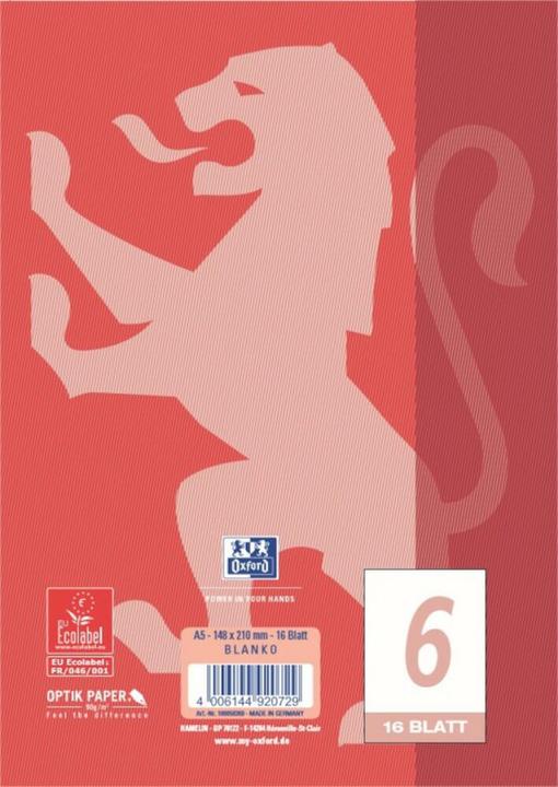 Produktbild Oxford Schulheft, A5, Lineatur 6 (A5, Blanko, Harter Einband)